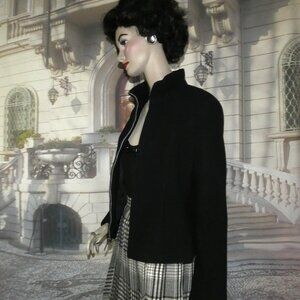 Jason Kole Women's Black Wool Outer Jacket Size Small Silver Zippers Fully Lined